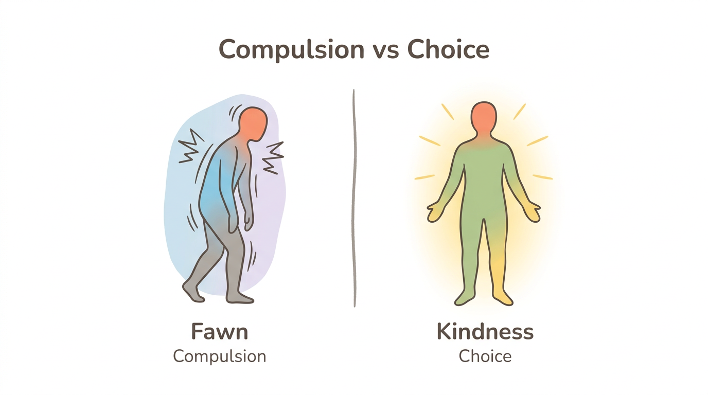 Diagram: Fawn vs Healthy Kindness — Nervous System States